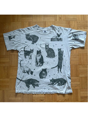 Vintage 90s California Cats AOP Rel-E-Vant shirt Made in USA Size Large